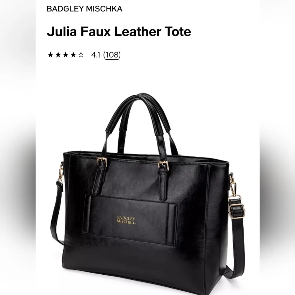 Badgley Mischka Black Faux Leather Julia Tote. GUC